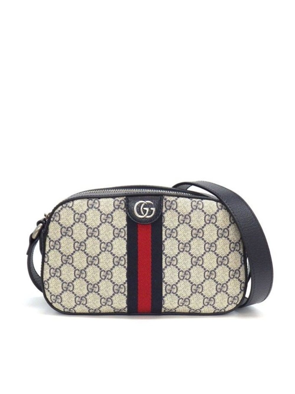 Gucci Shoulder Bag Ophidia Cross Beige Blue GG Supreme Canvas Leather